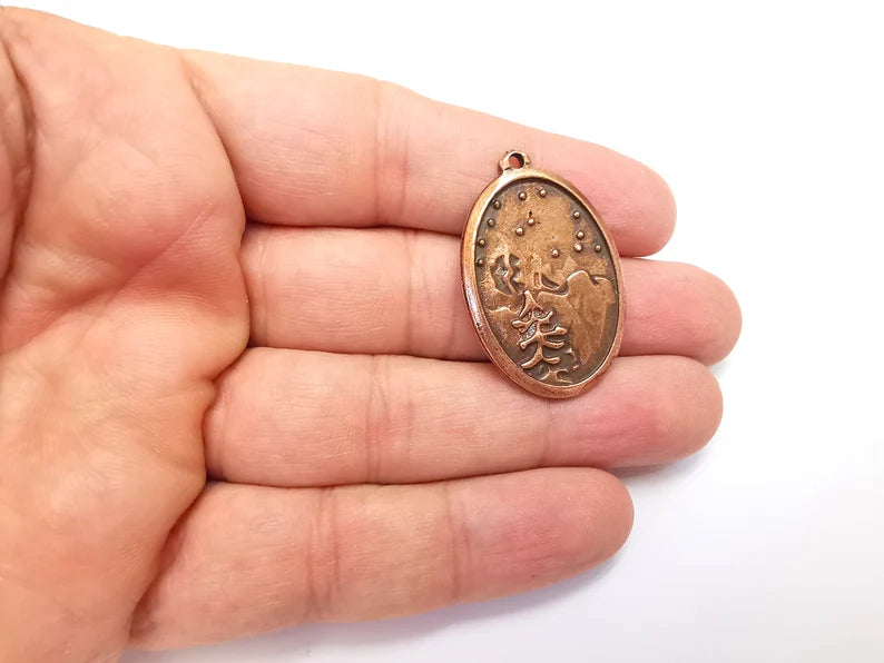 2 Winter Mountain Landscape Pine Tree Oval Pendant Charms Antique Copper Plated Charms (38x35mm) G29106