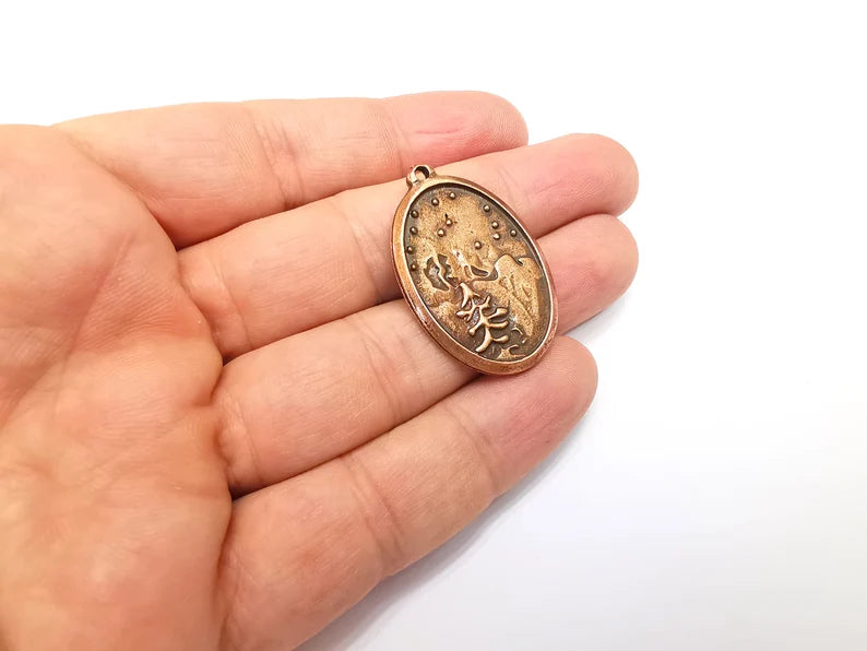 2 Winter Mountain Landscape Pine Tree Oval Pendant Charms Antique Copper Plated Charms (38x35mm) G29106