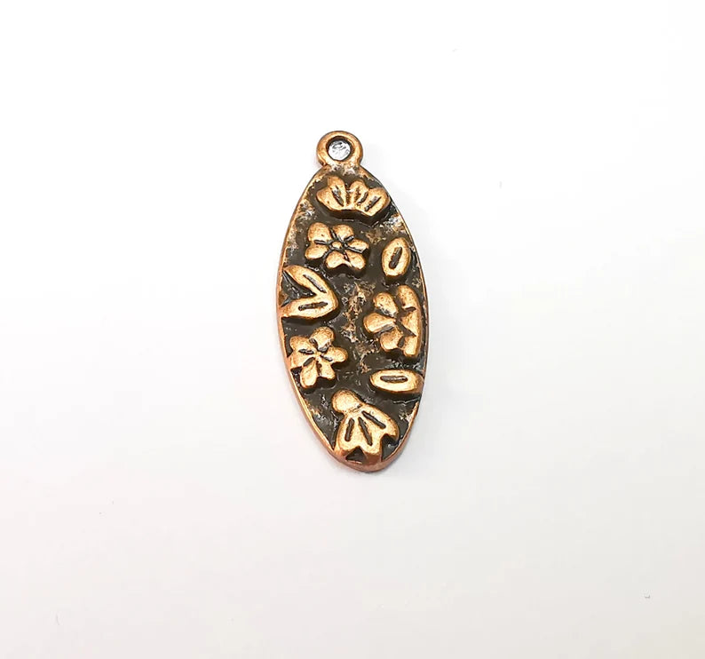 Flower Charms, Leaf Oval Dangle Charms, Antique Copper Plated (34x13mm) G29115