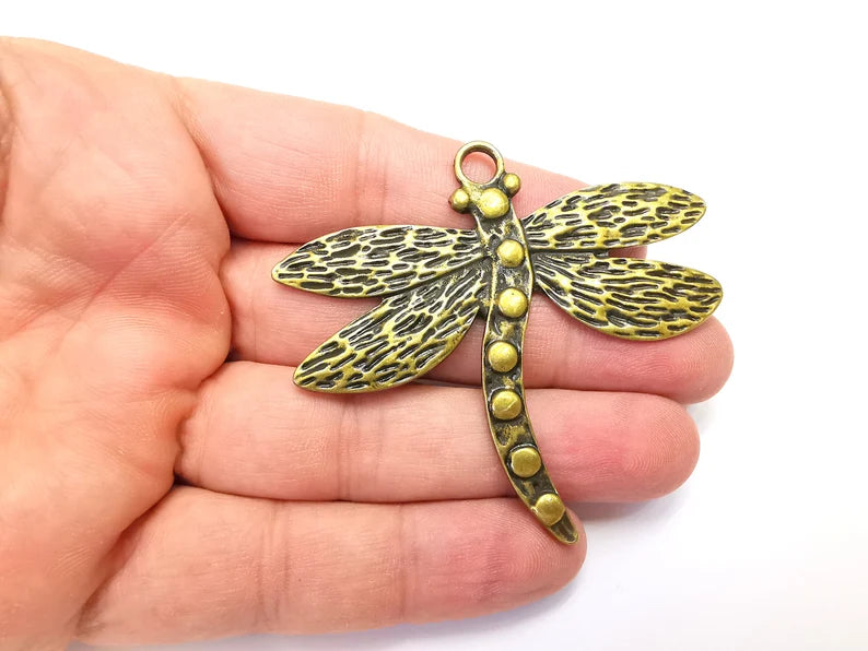 Dragonfly Pendant Charms Antique Bronze Plated (70x62mm) G29118
