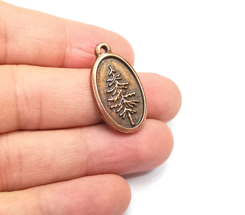 2 Tree Charms Antique Copper Plated Pine Tree DIY Charms, Dangle Earring Component (28x16mm) G29120