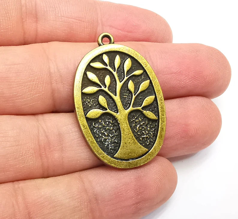 Tree Charms Antique Bronze Plated DIY Charms, Dangle Earring Component (37x25mm) G29121