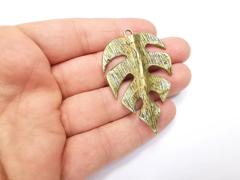 Monstera Leaf Charms Pendant Antique Bronze Plated (59x39mm) G29122