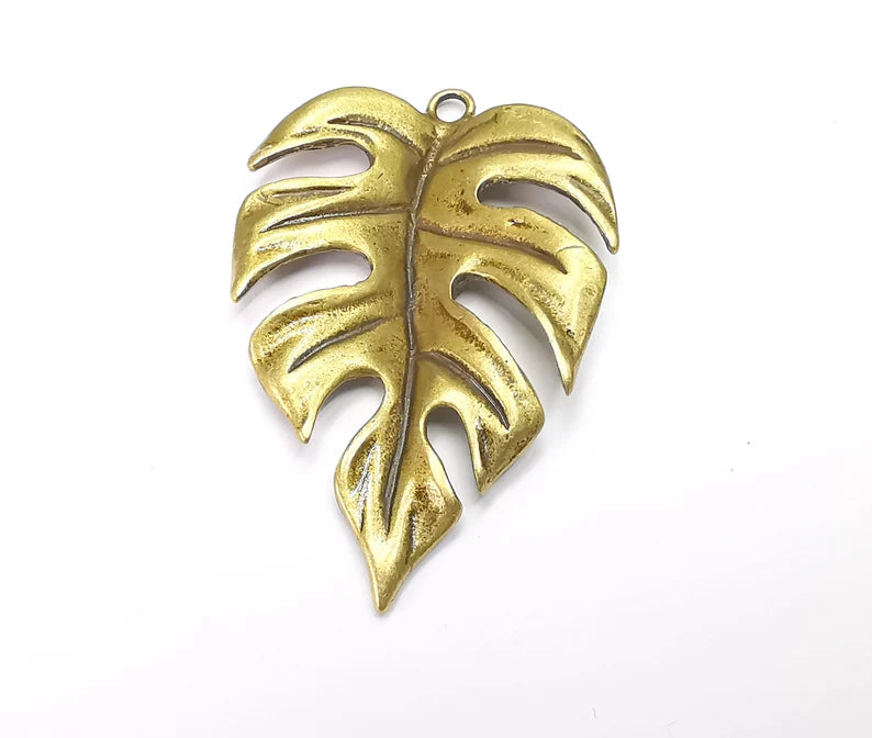 Monstera Leaf Charms Pendant Antique Bronze Plated (59x39mm) G29122