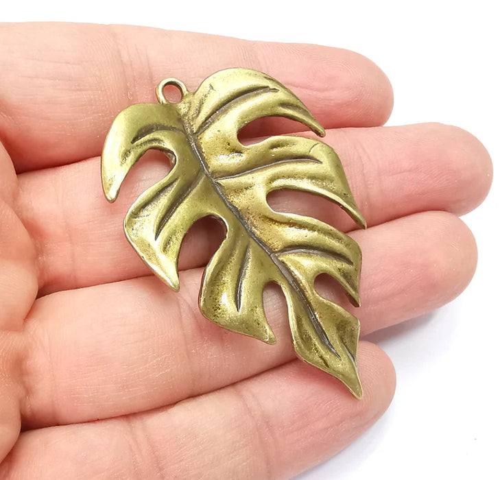 Monstera Leaf Charms Pendant Antique Bronze Plated (59x39mm) G29122