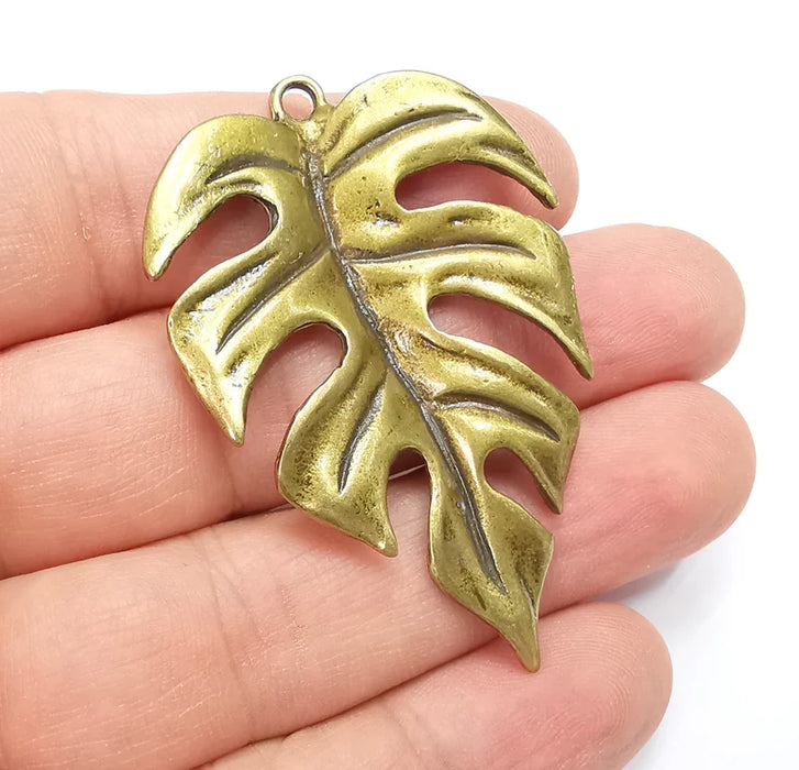 Monstera Leaf Charms Pendant Antique Bronze Plated (59x39mm) G29122