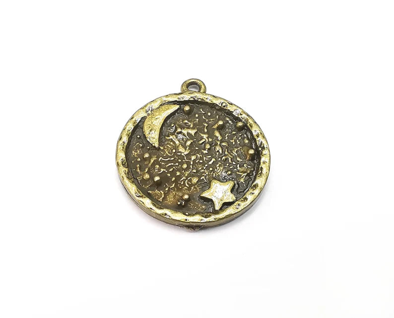Crescent Star Charms, Moon Pendant Antique Bronze Plated (29x25mm) G29131