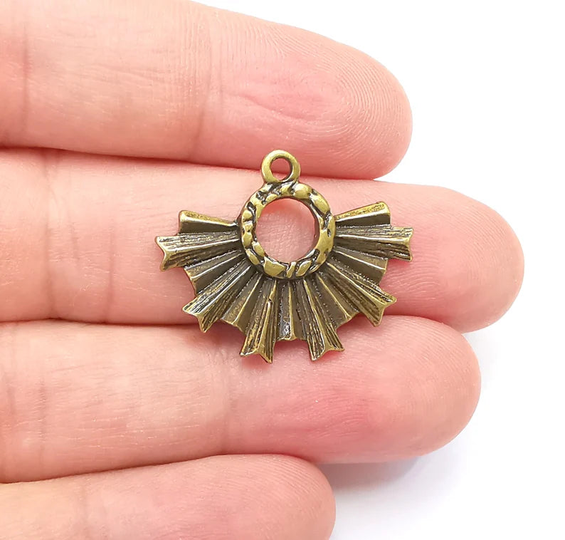 2 Unique Sun Dangle Charms, Antique Bronze Plated Charms (29x23mm) G29030