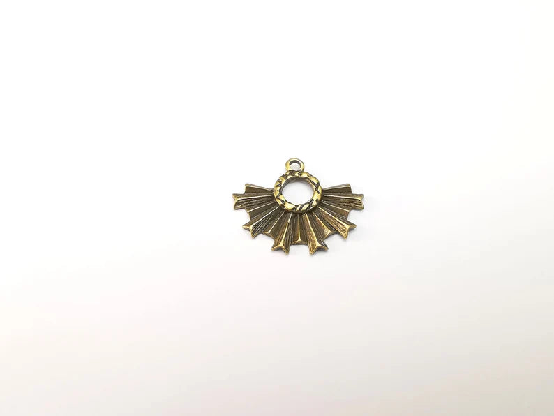 2 Unique Sun Dangle Charms, Antique Bronze Plated Charms (29x23mm) G29030