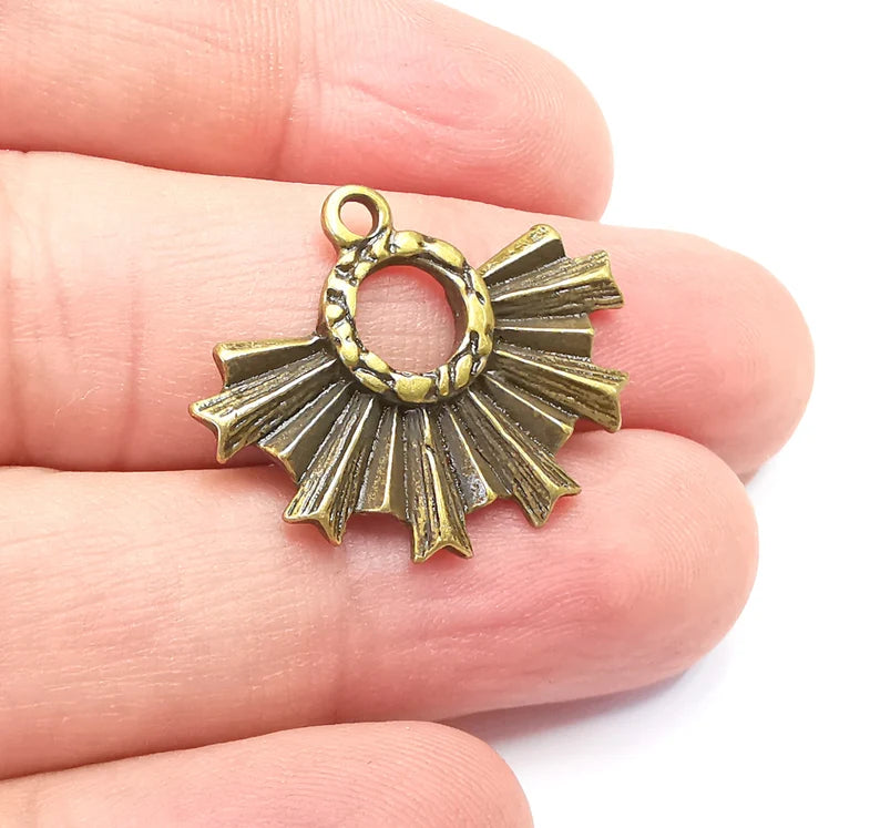 2 Unique Sun Dangle Charms, Antique Bronze Plated Charms (29x23mm) G29030