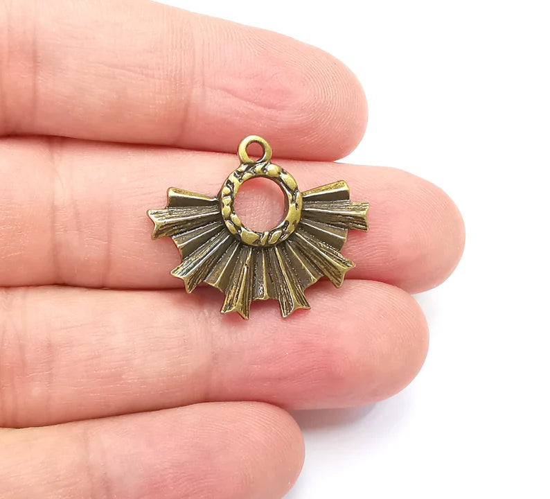 2 Unique Sun Dangle Charms, Antique Bronze Plated Charms (29x23mm) G29030