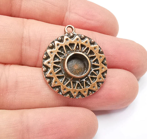 Antique Copper Charms Pendant Bezel, Resin Blank, inlay Mounting, Mosaic Frame Cabochon Base, Antique Copper Plated (8mm) G29132
