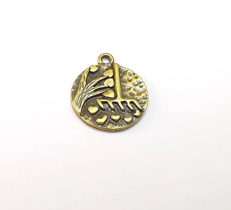 2 Heart Leaf Tree and Mop Charms Antique Bronze Plated Charms (23x19mm) G29034