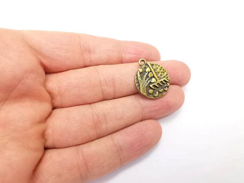 2 Heart Leaf Tree and Mop Charms Antique Bronze Plated Charms (23x19mm) G29034