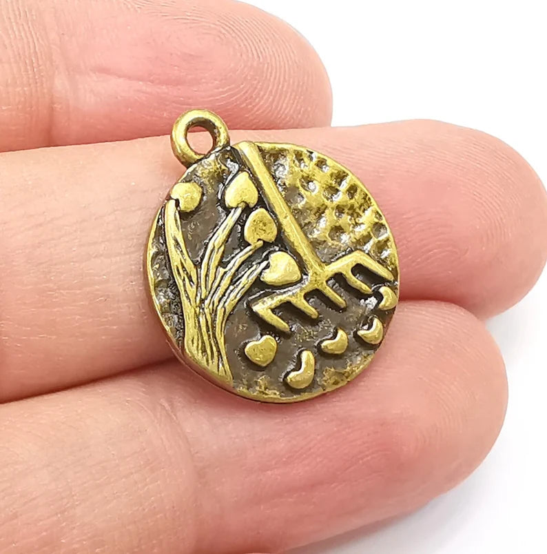 2 Heart Leaf Tree and Mop Charms Antique Bronze Plated Charms (23x19mm) G29034