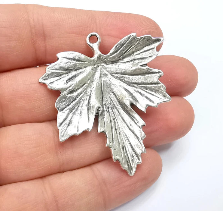 Leaf Pendant Charms Antique Silver Plated Charms (44mm) G29136