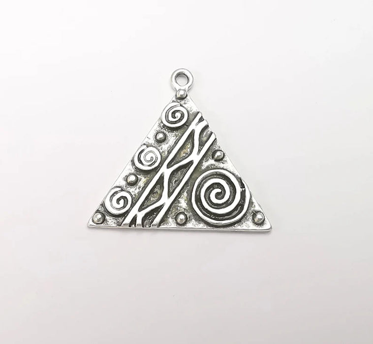 Unique Triangle Silver Charms, Antique Silver Plated (31mm) G29146