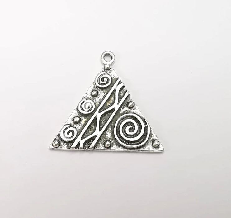 Unique Triangle Silver Charms, Antique Silver Plated (31mm) G29146