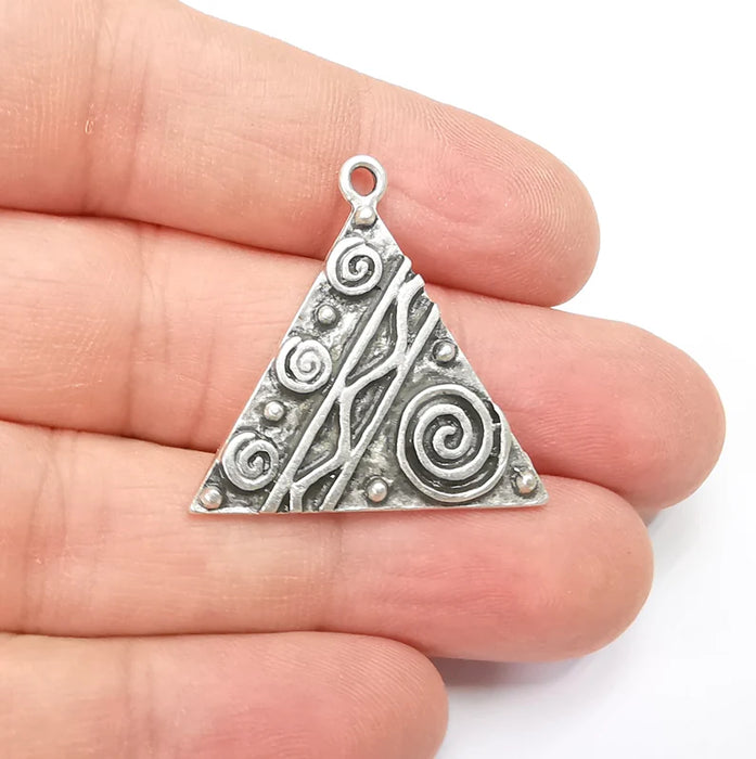 Unique Triangle Silver Charms, Antique Silver Plated (31mm) G29146