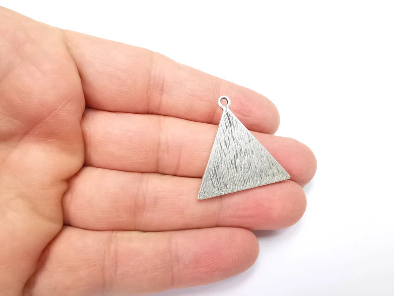 Unique Triangle Silver Charms, Antique Silver Plated (31mm) G29146