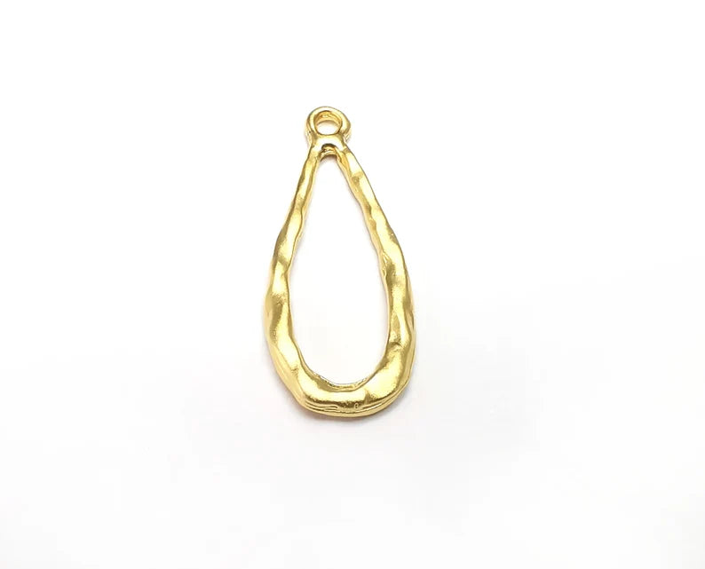 Drop Charm, Hammered Gold Plated Charms (32x13mm) G29035