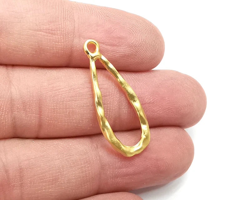 Drop Charm, Hammered Gold Plated Charms (32x13mm) G29035