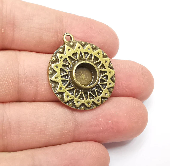 Antique Bronze Charms Pendant Bezel, Resin Blank, inlay Mounting, Mosaic Frame Cabochon Base, Antique Bronze Plated (8mm) G29149