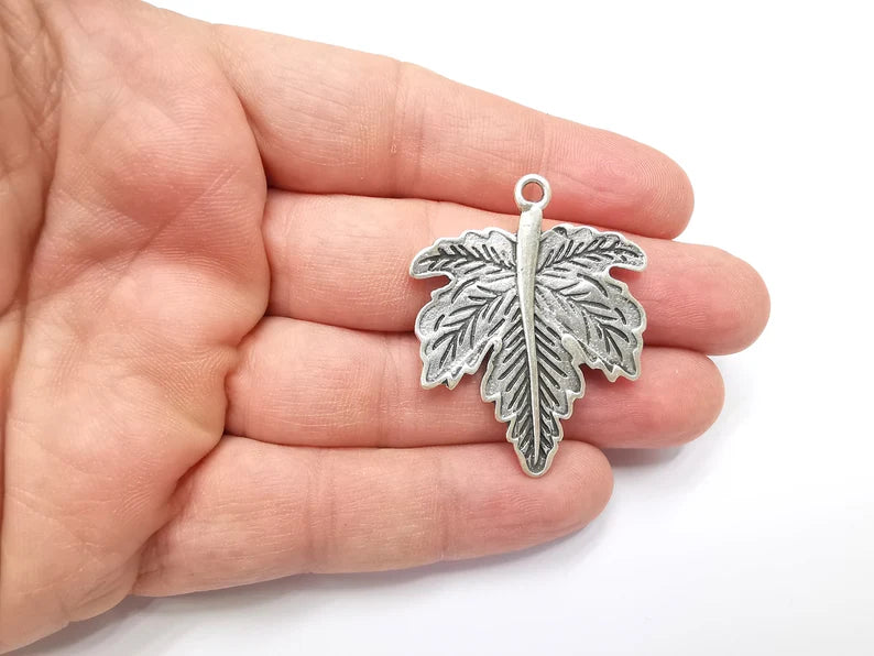 Leaf Pendant Charms Antique Silver Plated Charms (44x35mm) G29152