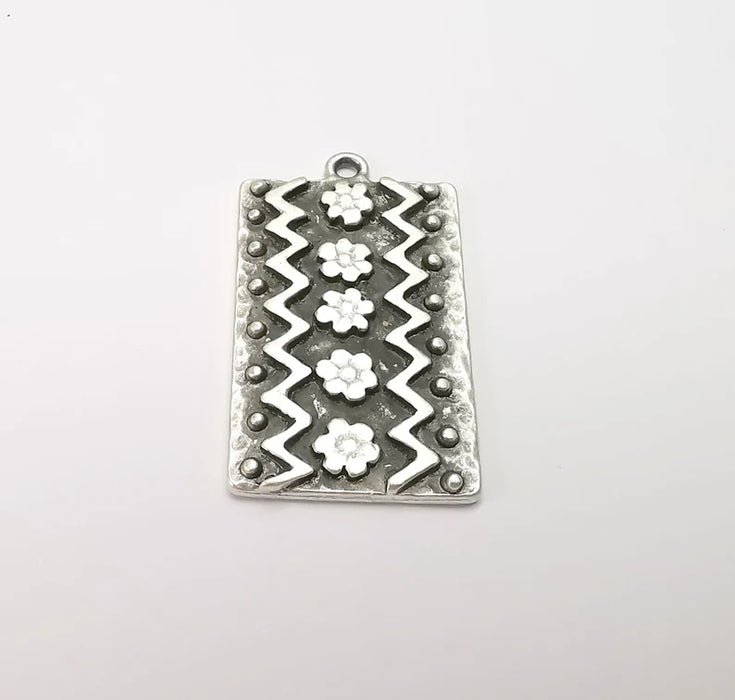 Flower Motif Charms, Antique Silver Plated (35x20mm) G29159