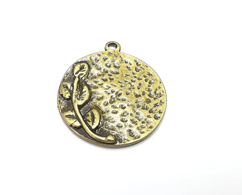 Branch Leaf Charms Antique Bronze Plated Round Charms (30x26mm) G29174