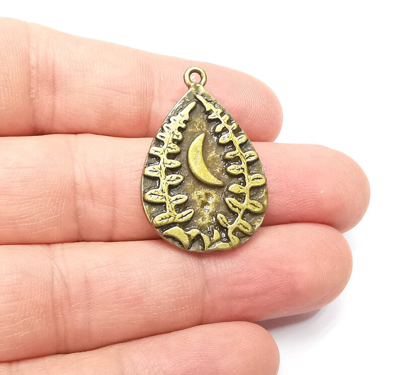 Fern Crescent Charms Antique Bronze Plated Drop Charms (34x23mm) G29179