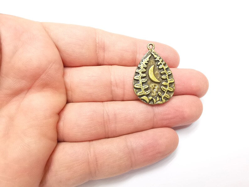 Fern Crescent Charms Antique Bronze Plated Drop Charms (34x23mm) G29179