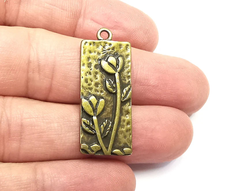Flowers Rose Garden Charms Antique Bronze Plated Plants Charms (35x14mm) G29188