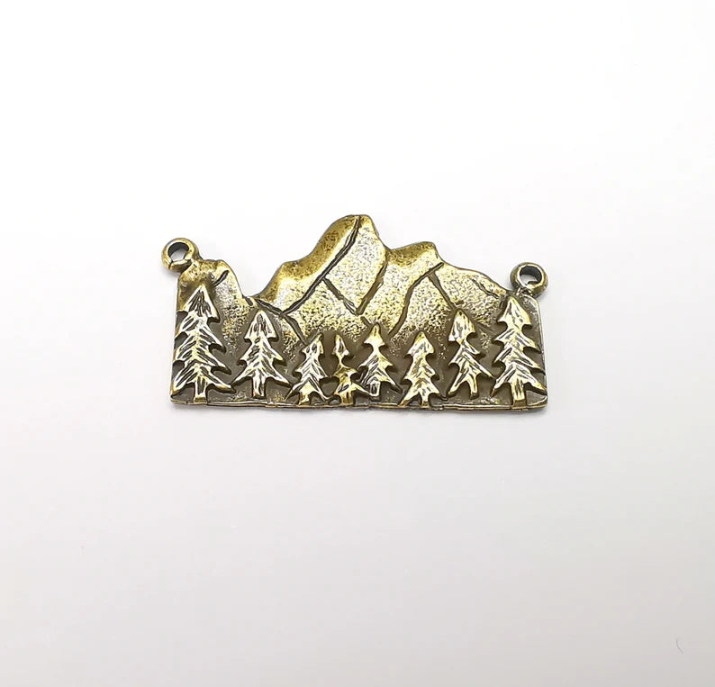 Mountain Landscape Pine Tree Crescent Moon Round Charms Pendant Antique Bronze Plated Charms (36x20mm) G29195
