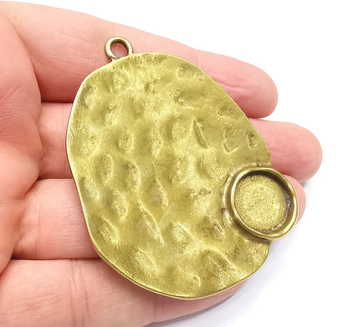 Hammered Pear Pendant Resin Blank Antique Bronze Plated Pendant (68x55mm) (16mm Blank) G29196