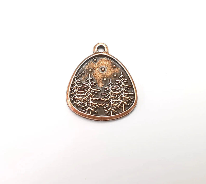 Winter Mountain Landscape Pine Tree Oval Pendant Charms Antique Copper Plated Charms (25x22mm) G29202