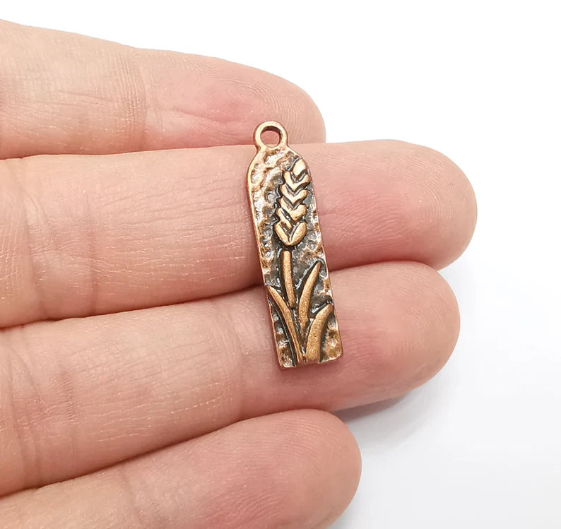 Flower Charms, Lavender Charms, Virgo Wheat Charms, Antique Copper Plated (29x7mm) G29208