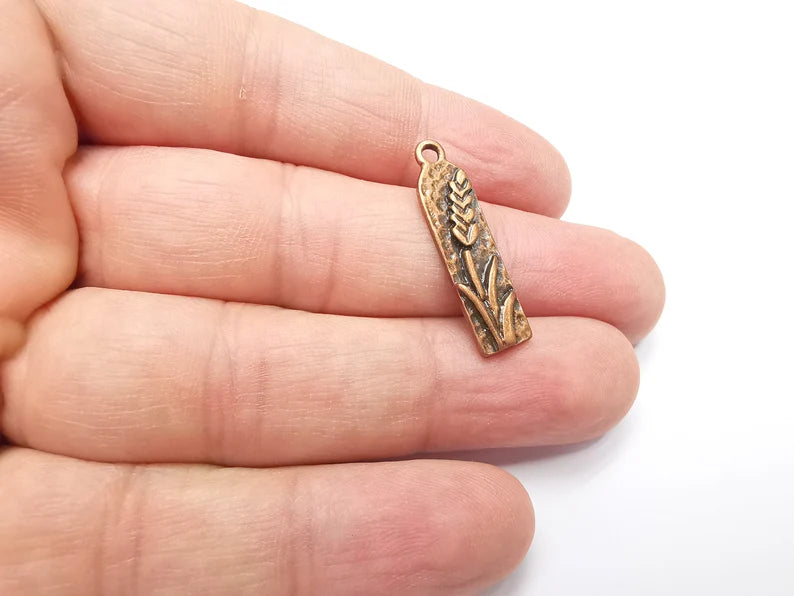 Flower Charms, Lavender Charms, Virgo Wheat Charms, Antique Copper Plated (29x7mm) G29208