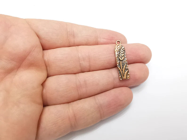Flower Charms, Lavender Charms, Virgo Wheat Charms, Antique Copper Plated (29x7mm) G29208