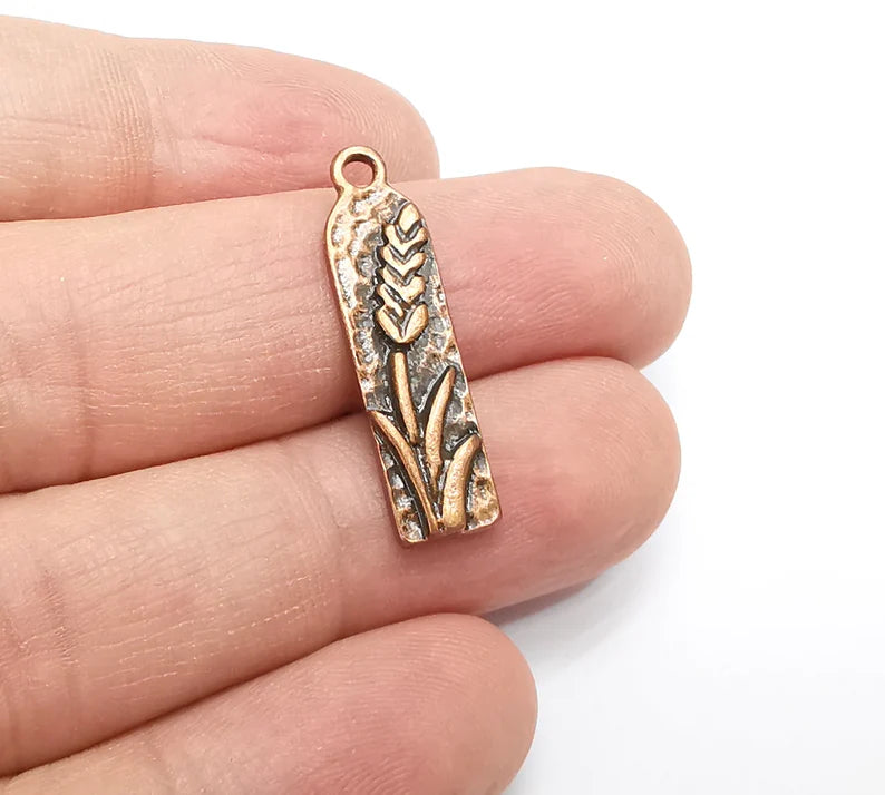 Flower Charms, Lavender Charms, Virgo Wheat Charms, Antique Copper Plated (29x7mm) G29208