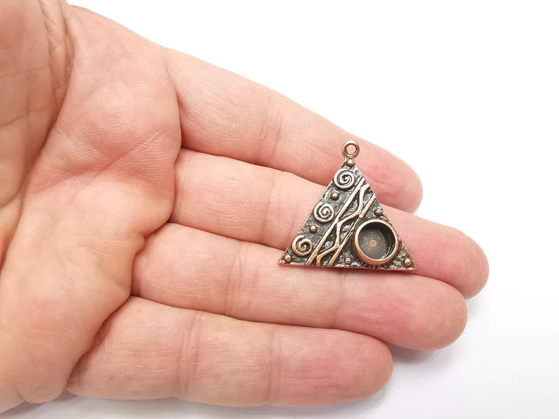 Antique Copper Triangle Charms Pendant Bezel, Resin Blank, inlay Mounting, Mosaic Frame Cabochon Base, Antique Copper Plated (8mm) G29209