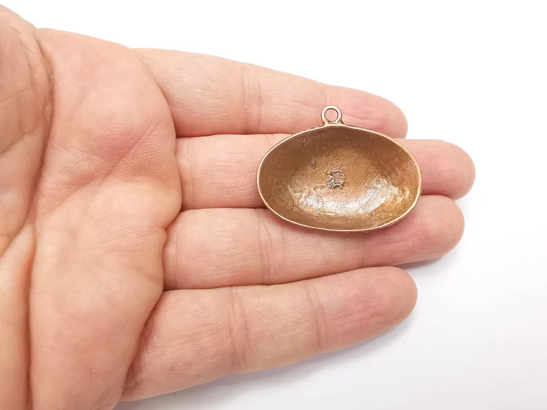 Hammered Oval Domed Charms Antique Copper Plated Teardrop Charms (40x31mm) G29213