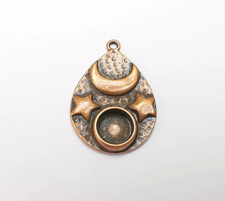 Moon and Star Pendant Bezel, Resin Blank, inlay Mounting, Mosaic Frame Cabochon Base Dry Flower Setting, Antique Copper Plated (10mm) G29691