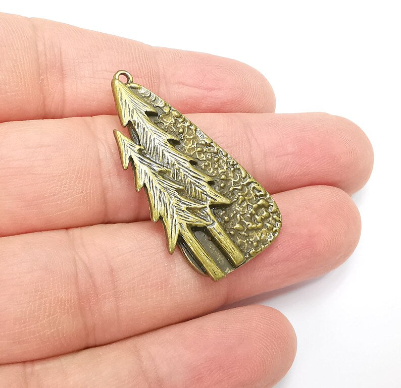 Trees Charms Antique Bronze Plated Brushed Charms (40x19mm) G29226