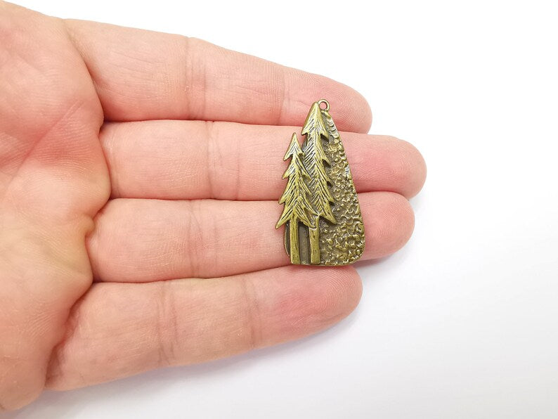Trees Charms Antique Bronze Plated Brushed Charms (40x19mm) G29226