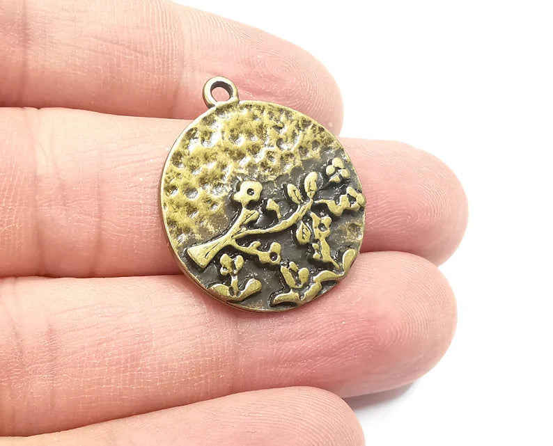 Flower Blossom Branch Charms, Antique Bronze Plated (28x25mm) G29230