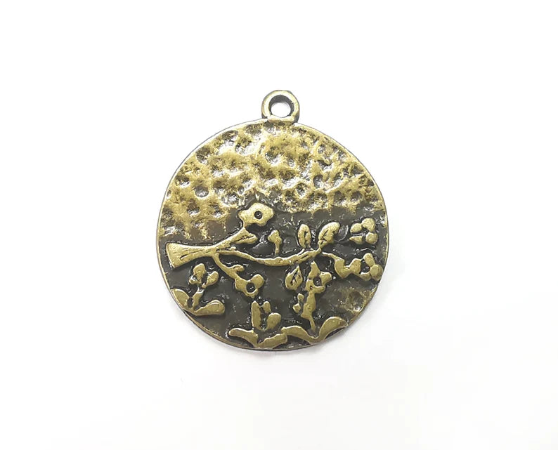 Flower Blossom Branch Charms, Antique Bronze Plated (28x25mm) G29230