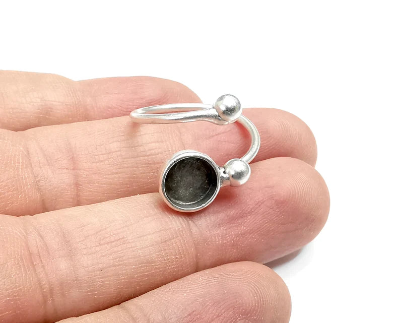 Wrap Ball Ring Blank Setting, Cabochon Mounting, Adjustable Resin Ring Base Bezels, Antique Silver Plated (8mm) G29052