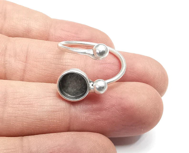 Wrap Ball Ring Blank Setting, Cabochon Mounting, Adjustable Resin Ring Base Bezels, Antique Silver Plated (8mm) G29052