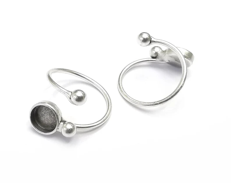 Wrap Ball Ring Blank Setting, Cabochon Mounting, Adjustable Resin Ring Base Bezels, Antique Silver Plated (8mm) G29052